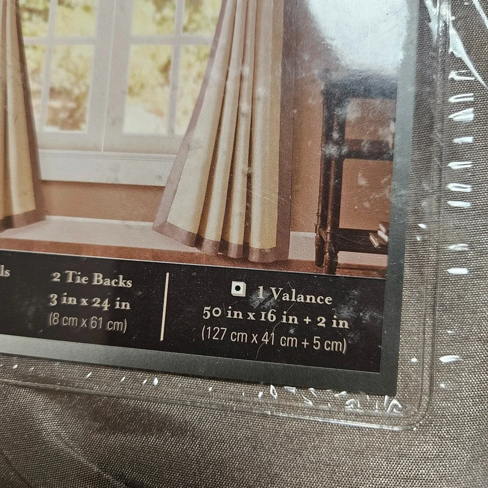 Window Ensemble Sophia Taupe Brown Valance 50in x 16in 2 Tie Backs NWT